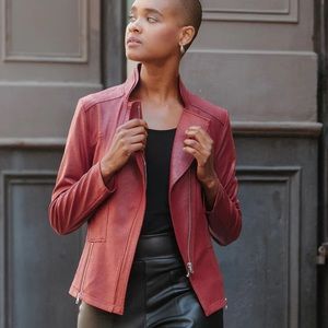 Clara Sun Woo Liquid Leather Jacket Purple Maroon